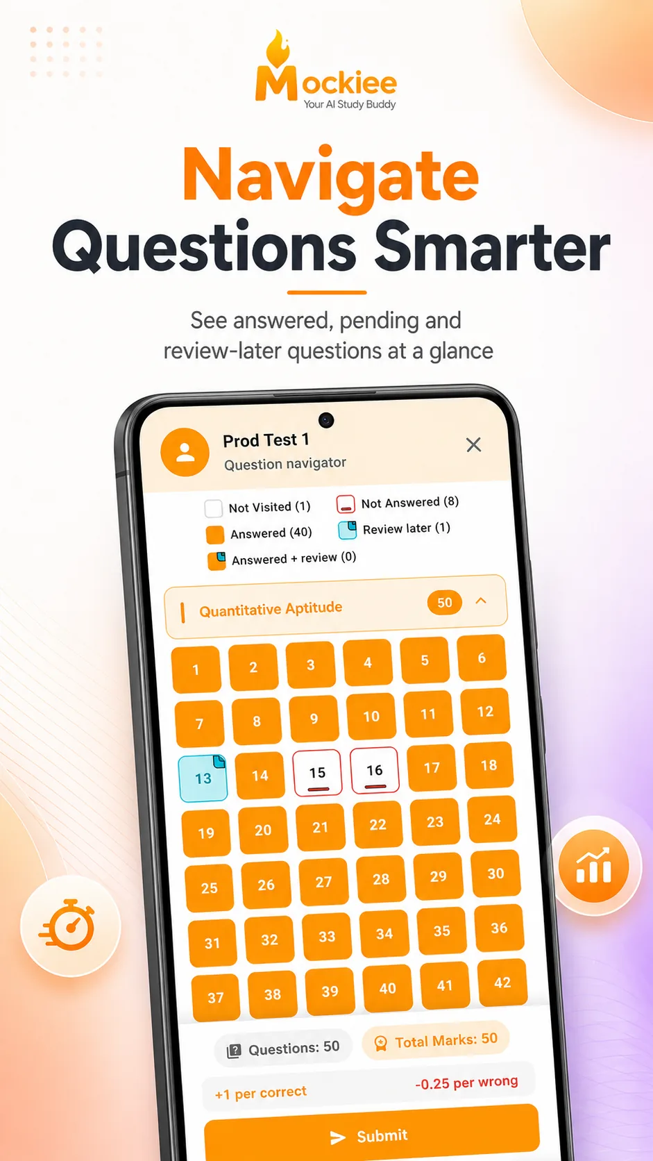 Mockiee Android question navigator screen for mock test attempts